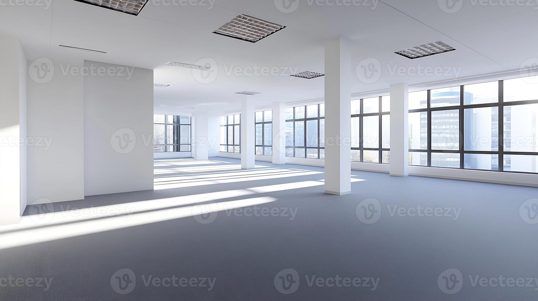 Spacious and Bright Empty Office Space with Natural Light Streaming In photo