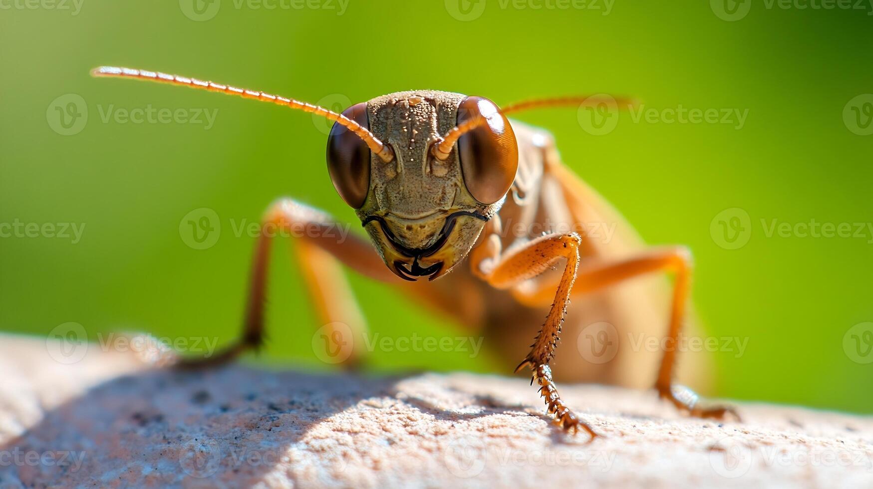 Head-on view of a locust with prominent eyes and detailed features photo