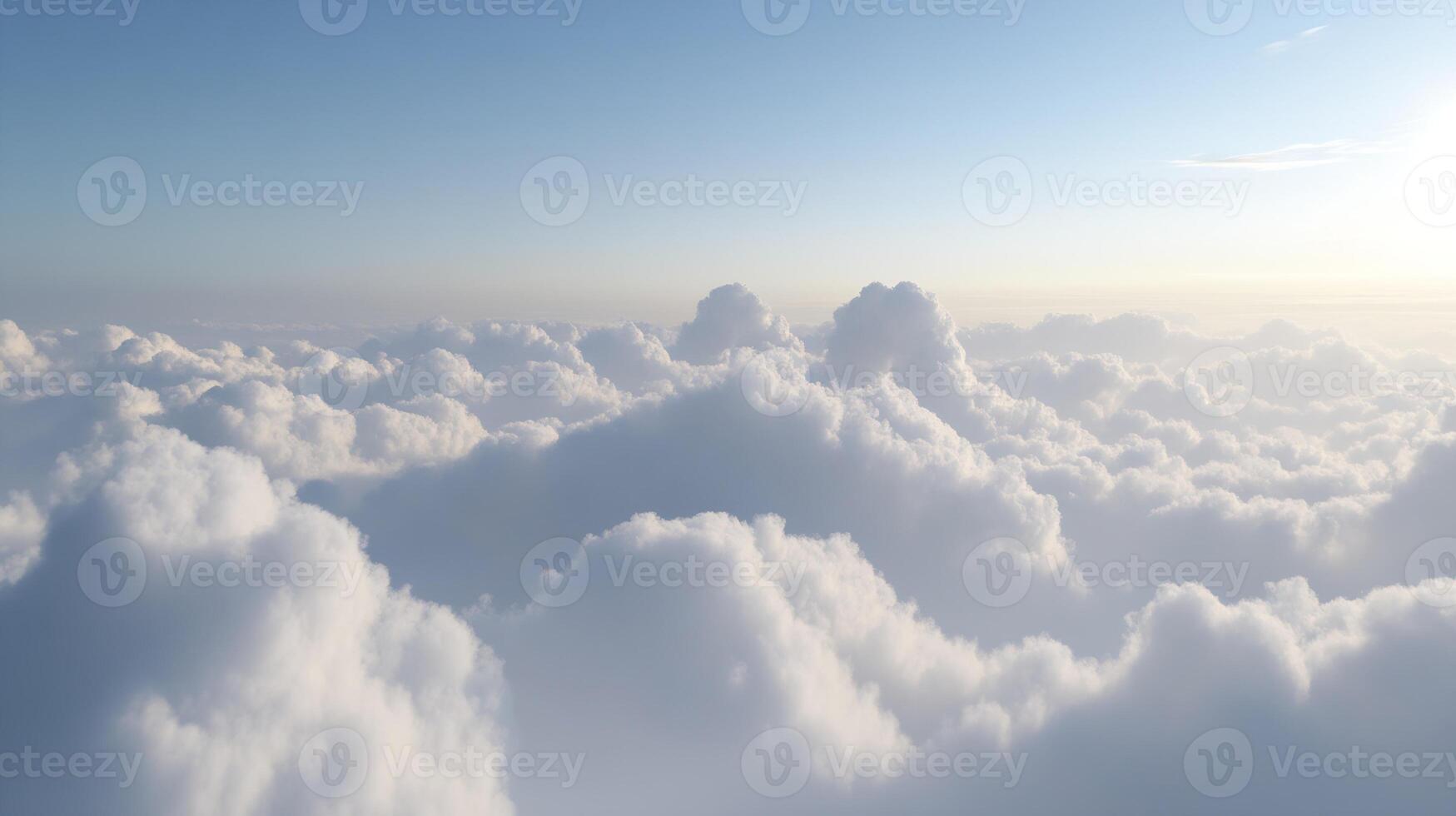 Soft serene view of white fluffy clouds floating under a clear blue sky for peaceful daydreams and calmness photo