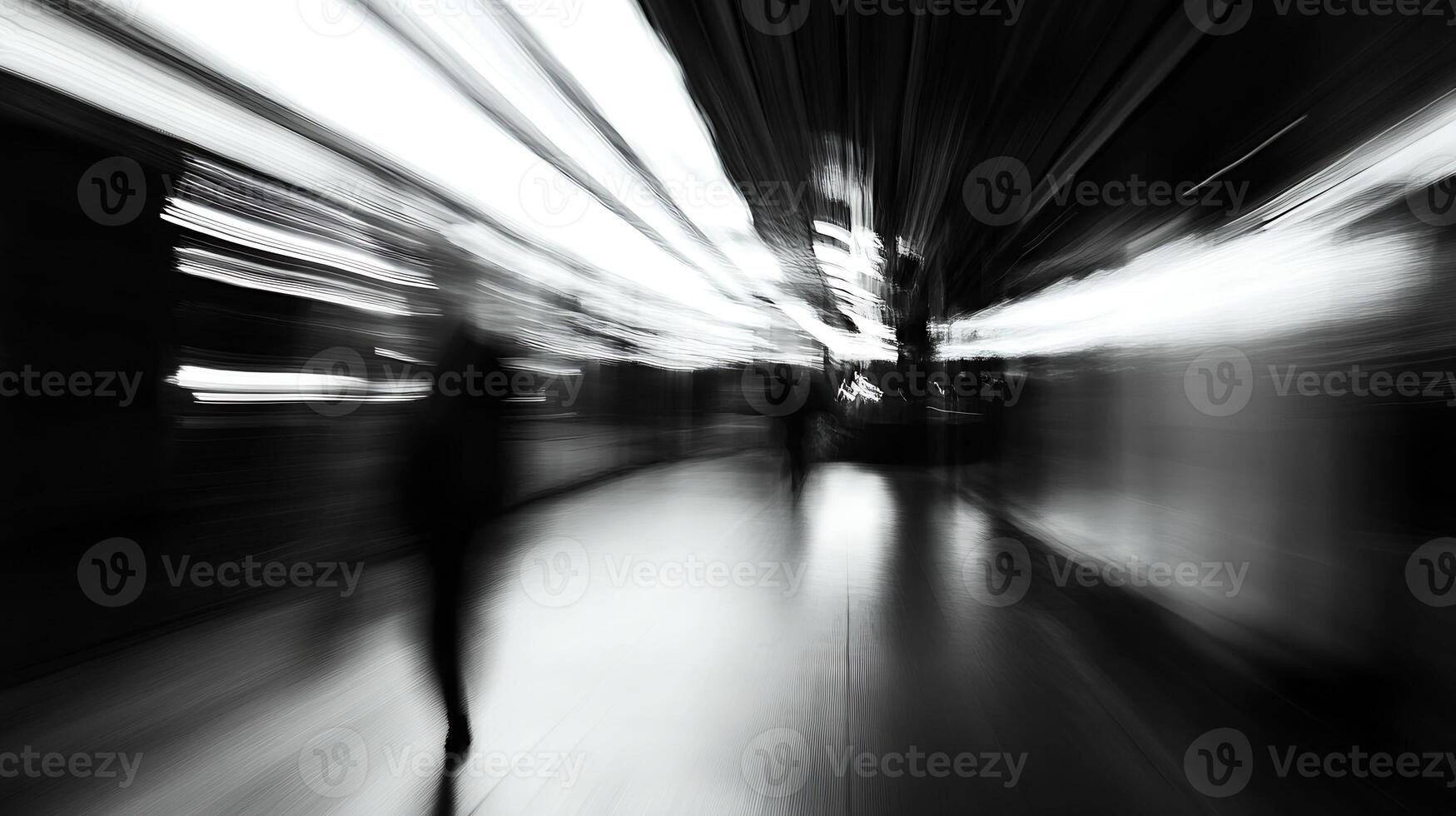 Artistic Monochrome Motion Blur Capturing City Life and Modern Urban Dynamics photo