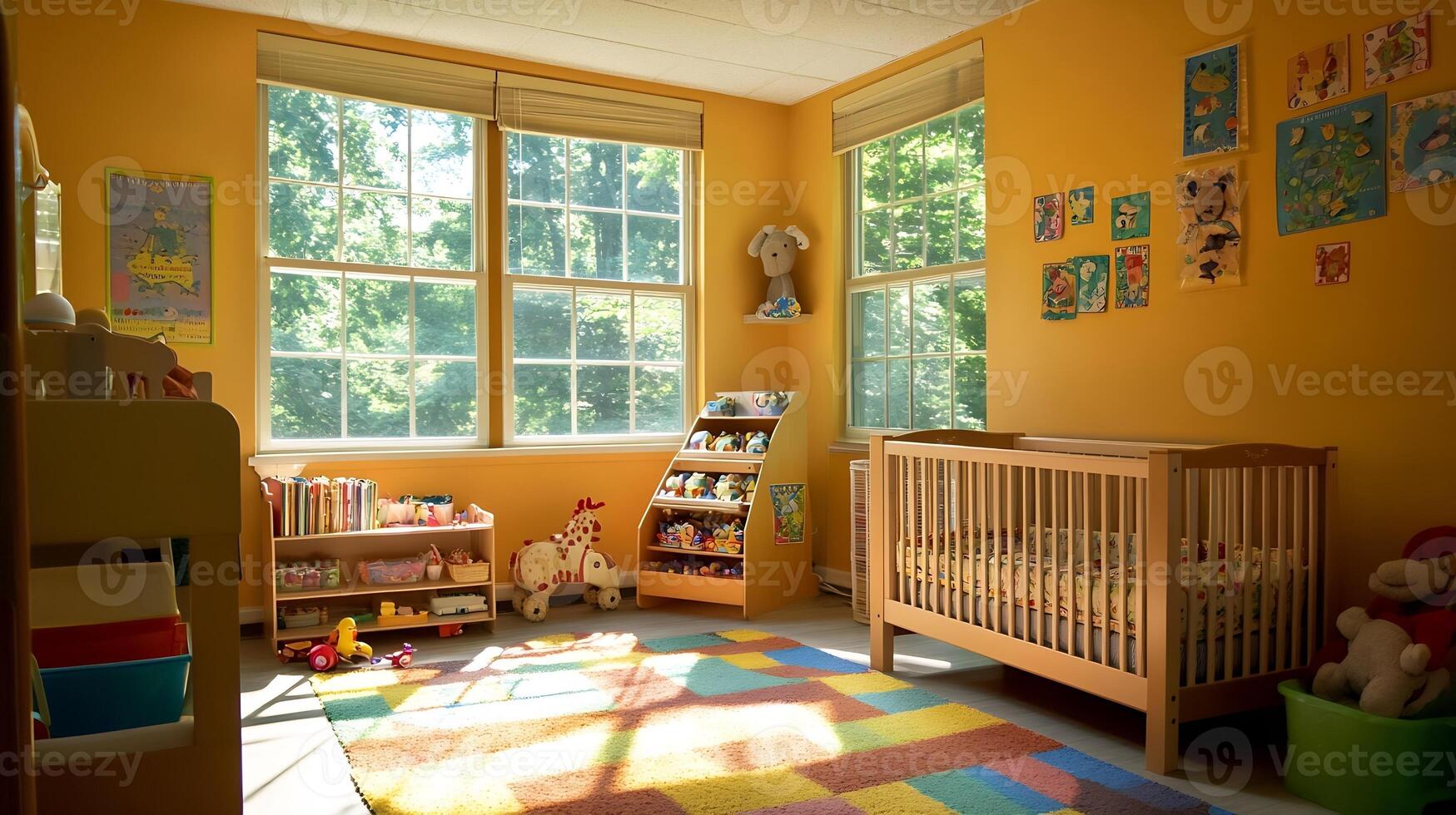 Colorful classroom with educational toys books and natural light for early learning photo
