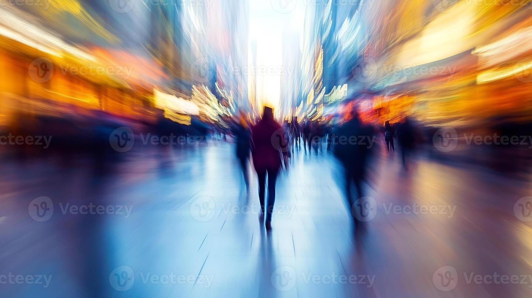Vibrant City Life with Busy Streets and Motion Blur of People photo