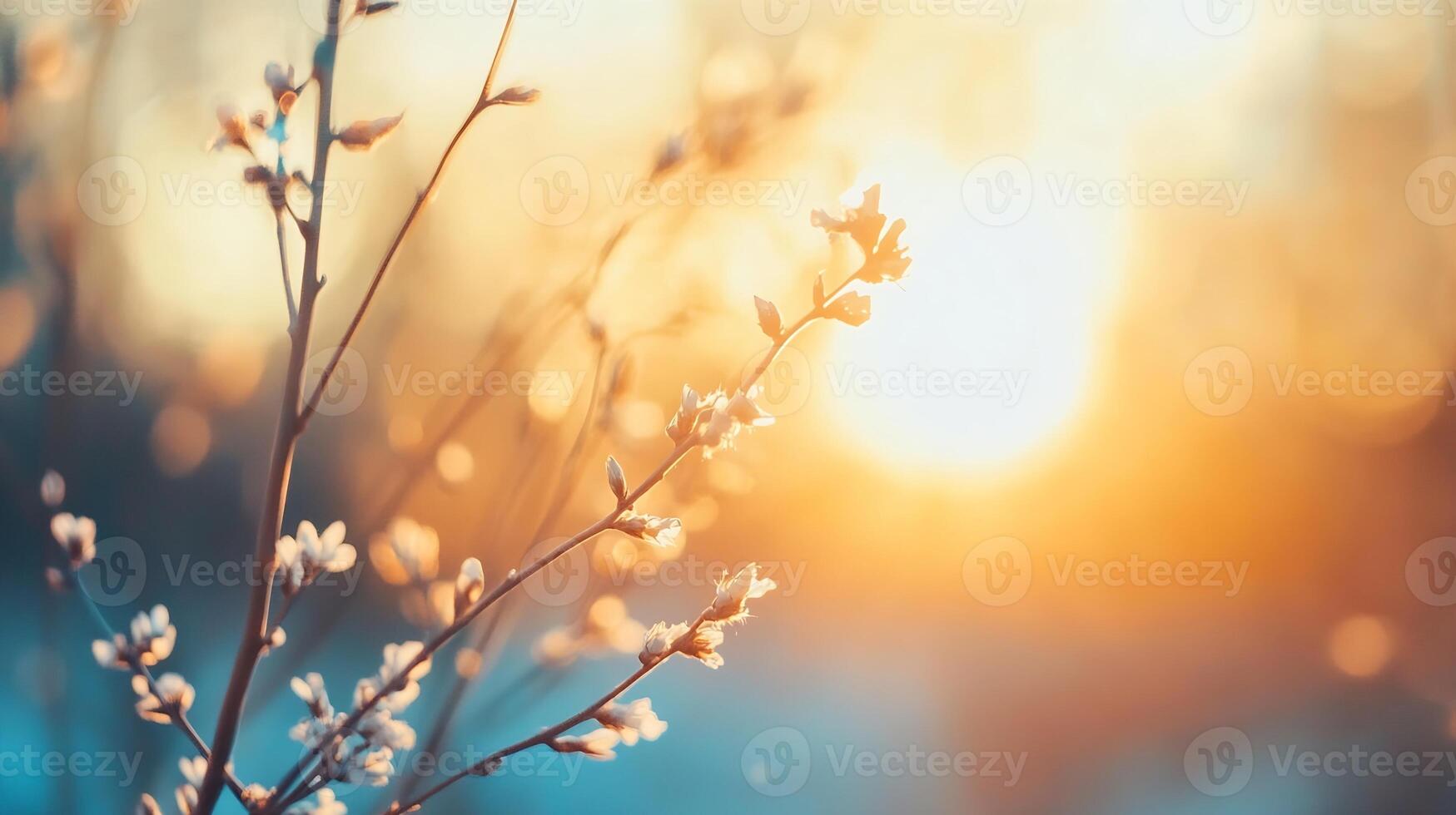 Close-up of Delicate Blossoms with Soft Warm Sunset Light in a Tranquil Setting photo