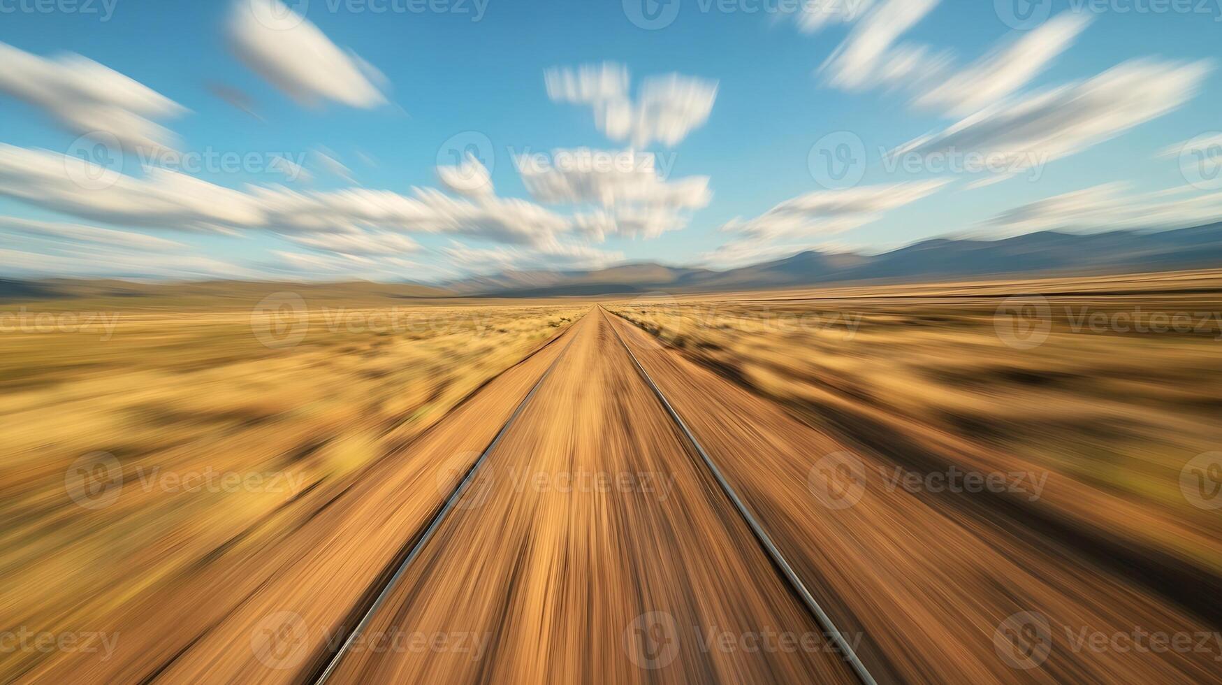 Motion Blur of Railroad Tracks in Vast Open Desert Landscape photo
