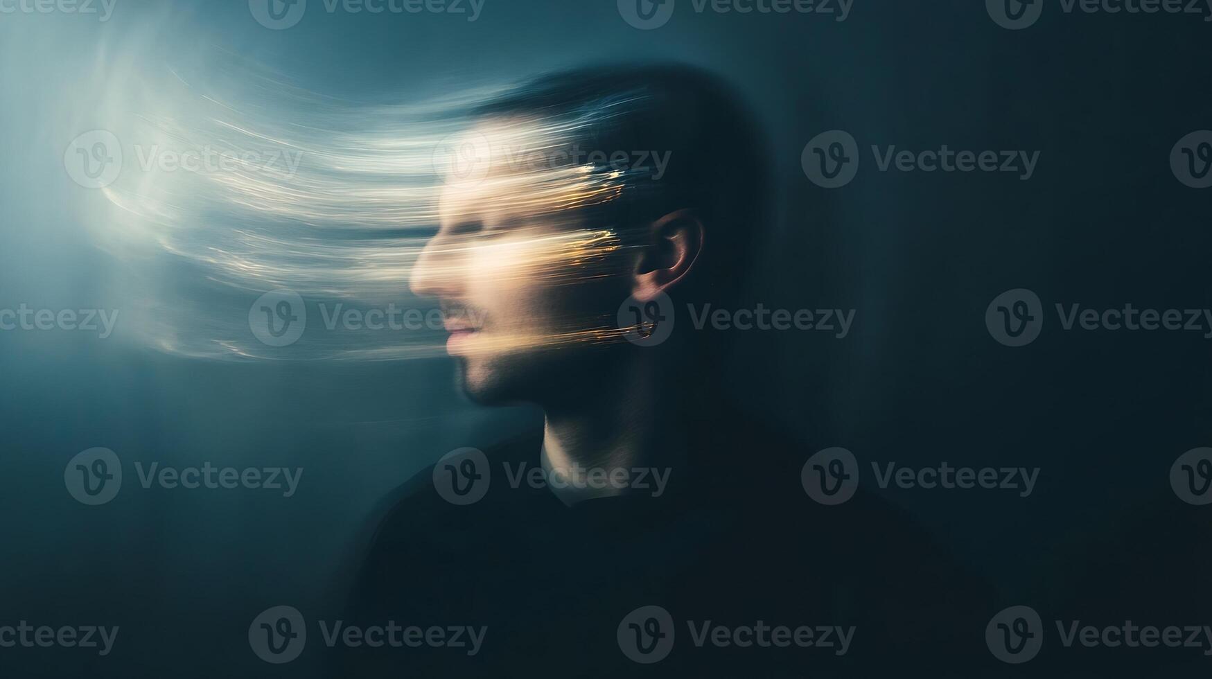 Abstract Motion Blur Portrait of Man in Dark Artistic Background photo
