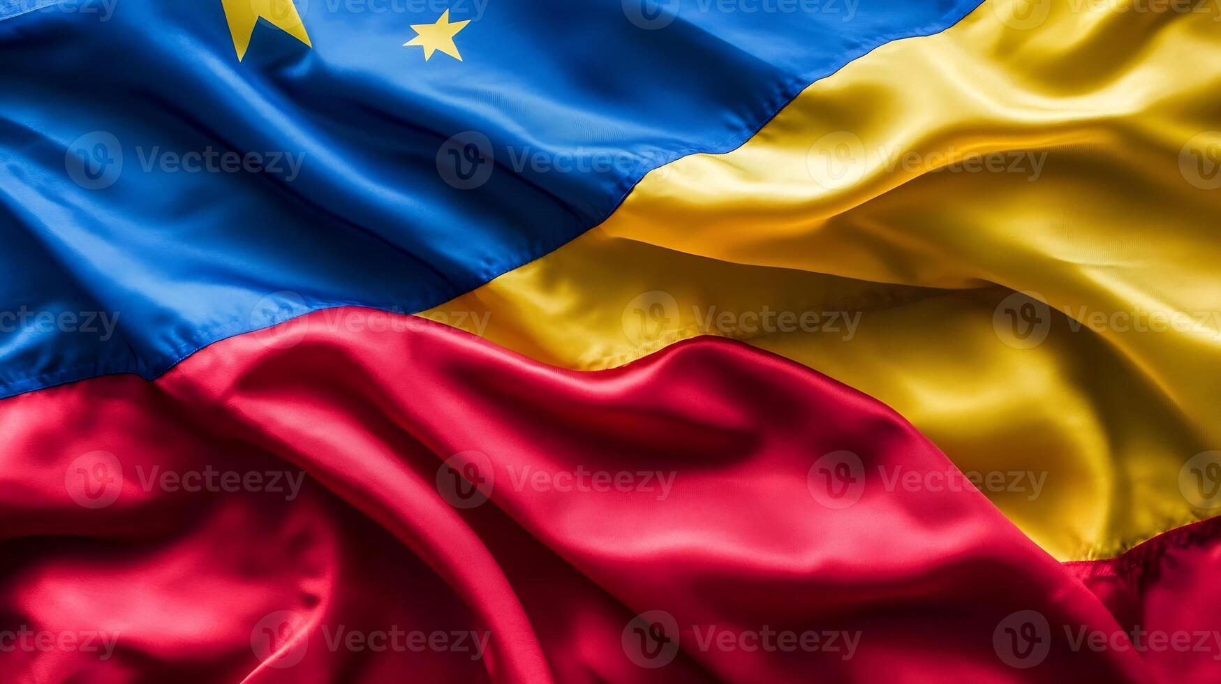 Vibrant Tricolor Flag with Waving Texture and Star Design on Cloth Surface photo