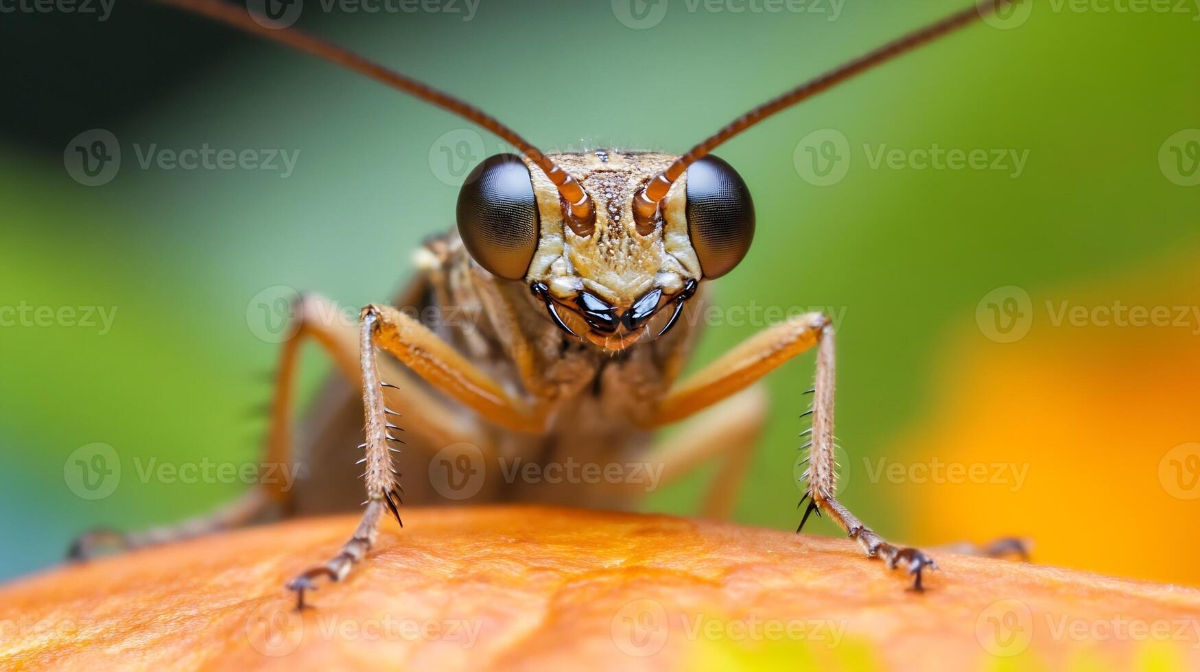 Vibrant Mantis on Orange Petal with Intense Focus Lens photo