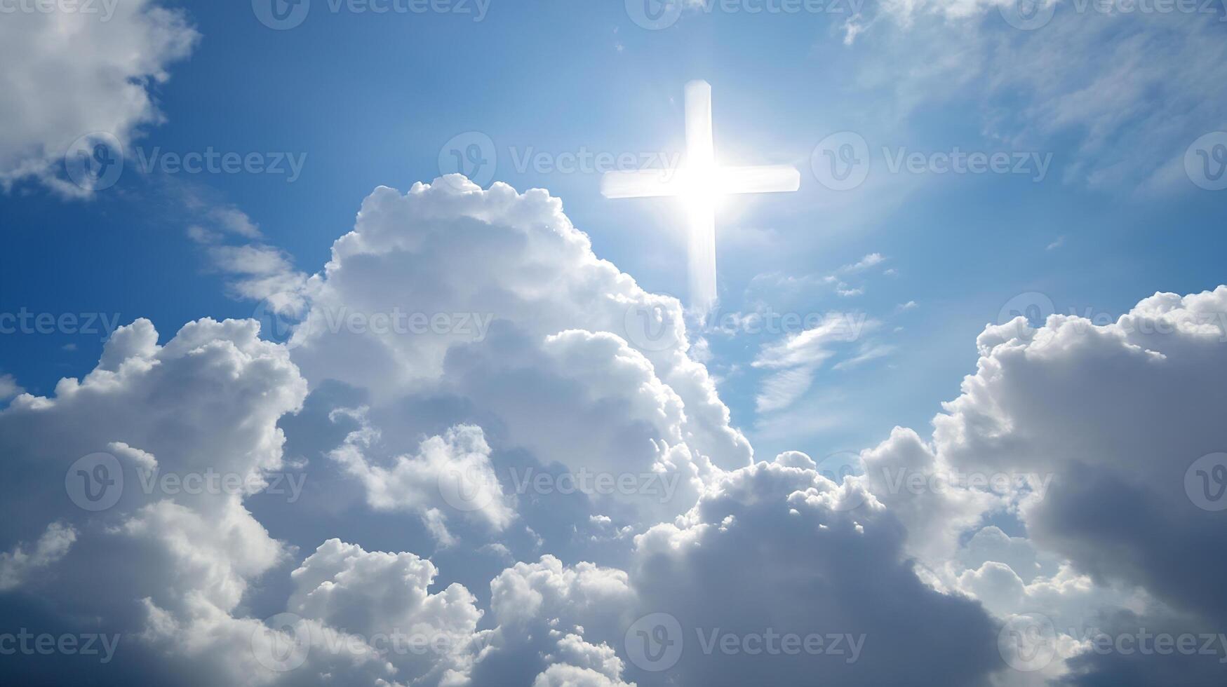Dramatic Sky with Sunlit Cross Symbolizing Hope and Inspiration photo