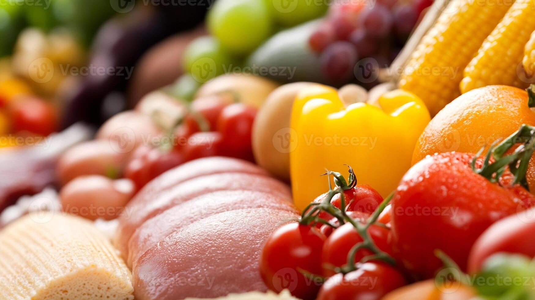 Assorted Fresh Vegetables and Fruits Displayed for Healthy Diet photo