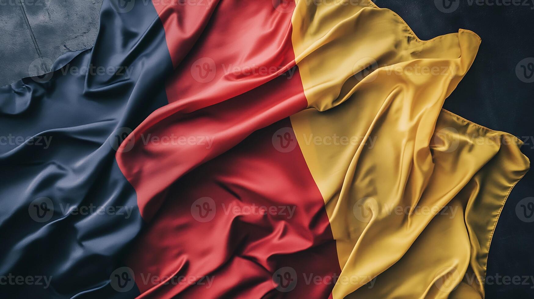 Closeup of Silk Fabric in Bold Red Yellow and Black Colors Creating Waves and Texture photo
