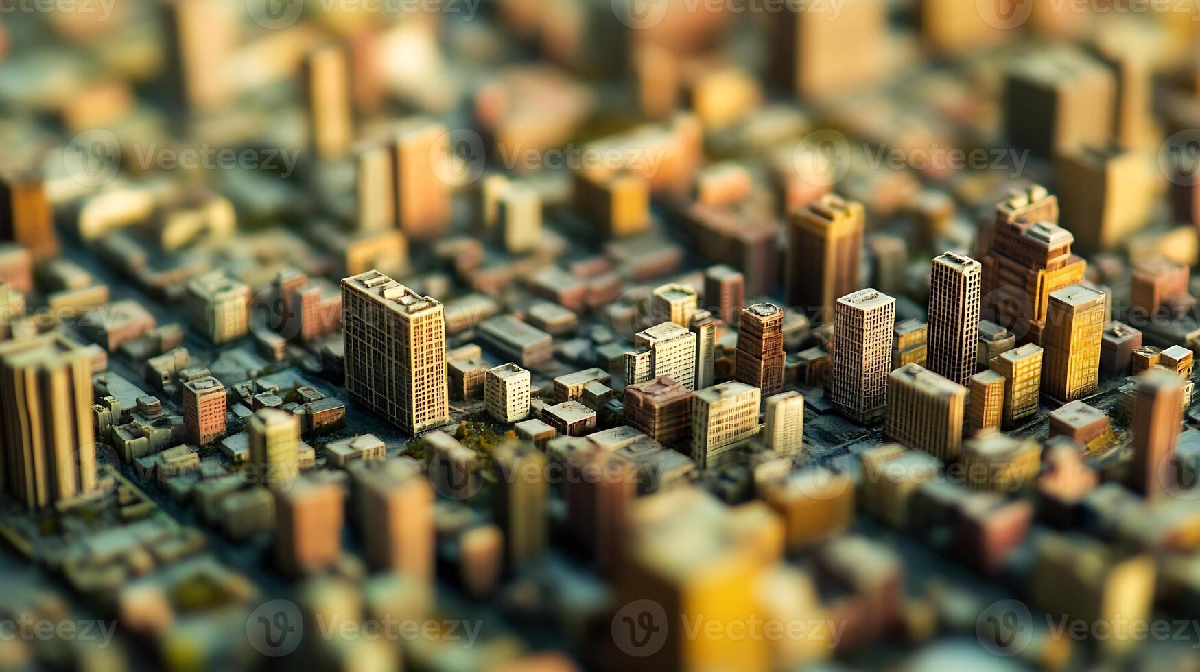 Tilt-Shift Urban Model of Miniature City Buildings for Architectural Planning photo