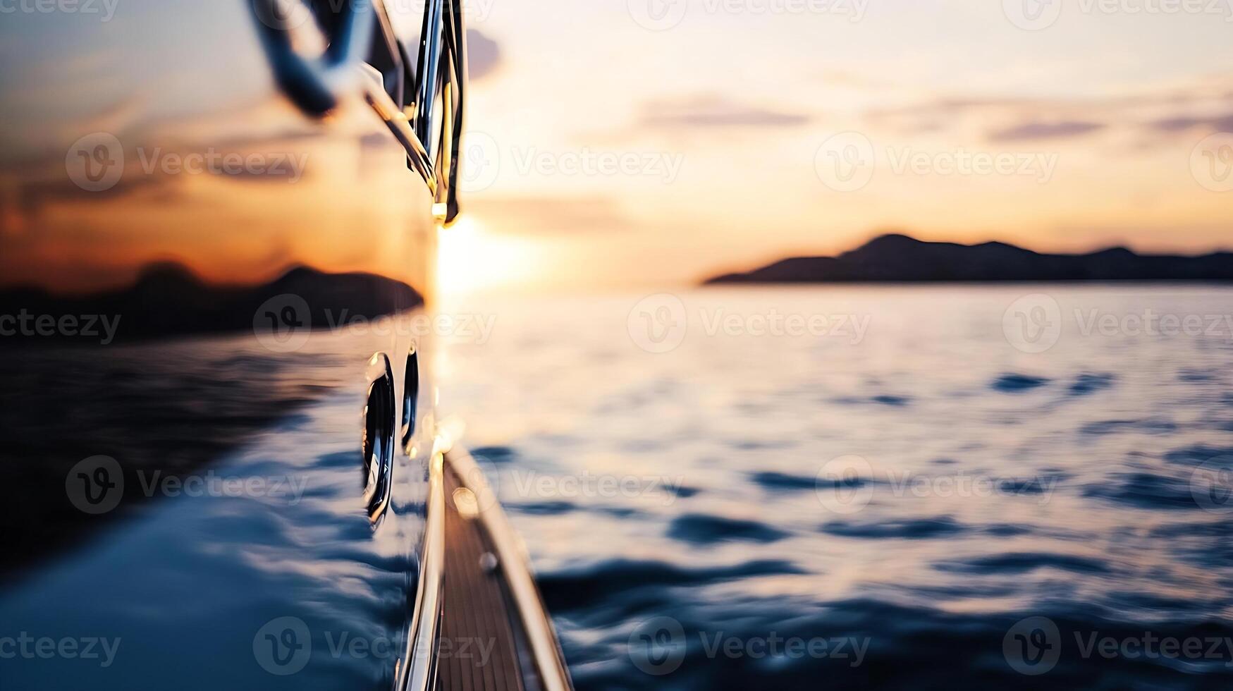 Sunset Reflections on Yacht Creating Majestic Oceanic Views with Vibrant Sky Hues photo