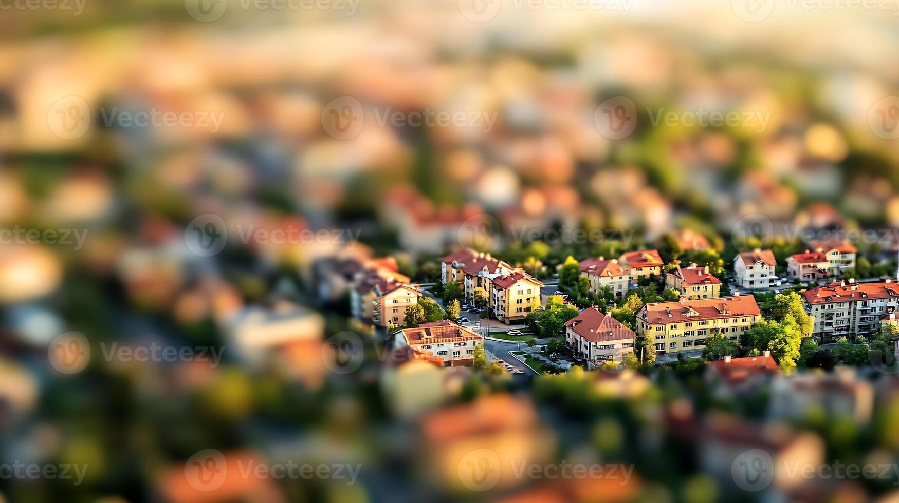 Suburban Neighborhood with Red Roofed Houses in Autumn Light photo