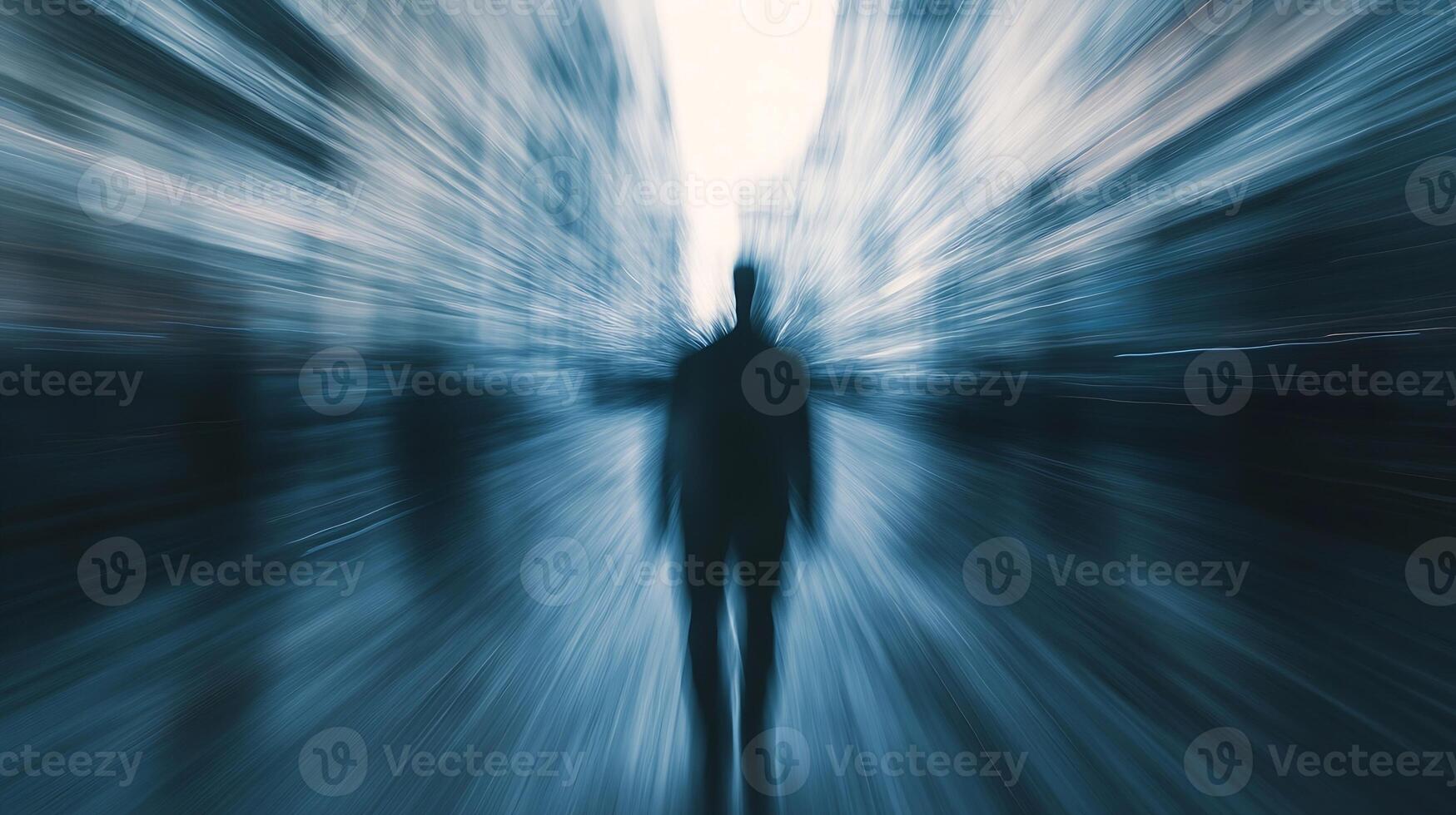 Mystical Silhouetted Figure in a Blur of Urban Motion Captured in Abstract Artistic Photography photo