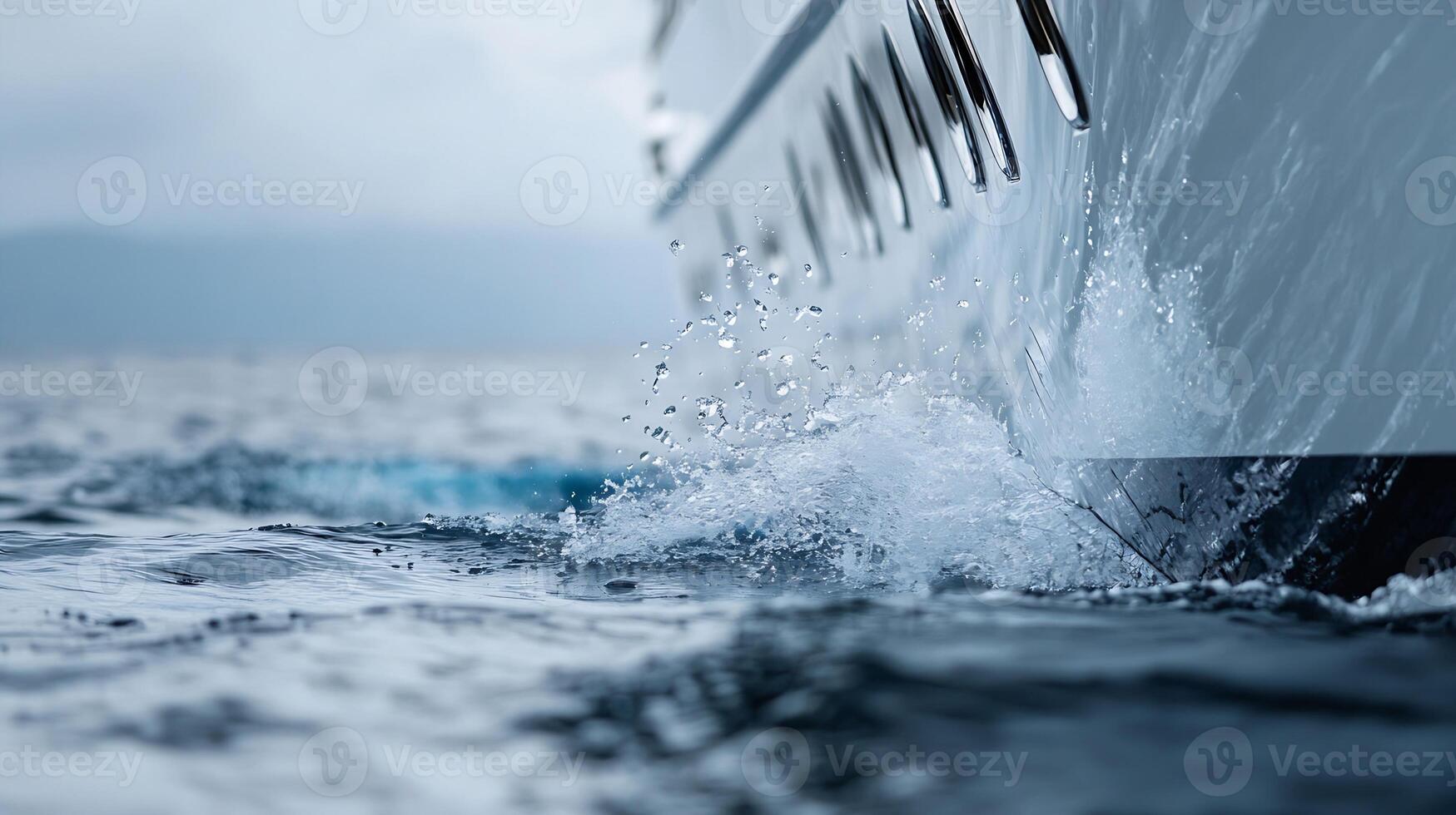 Dramatic Ocean Scene with Boat Spraying Water and Moody Skies photo