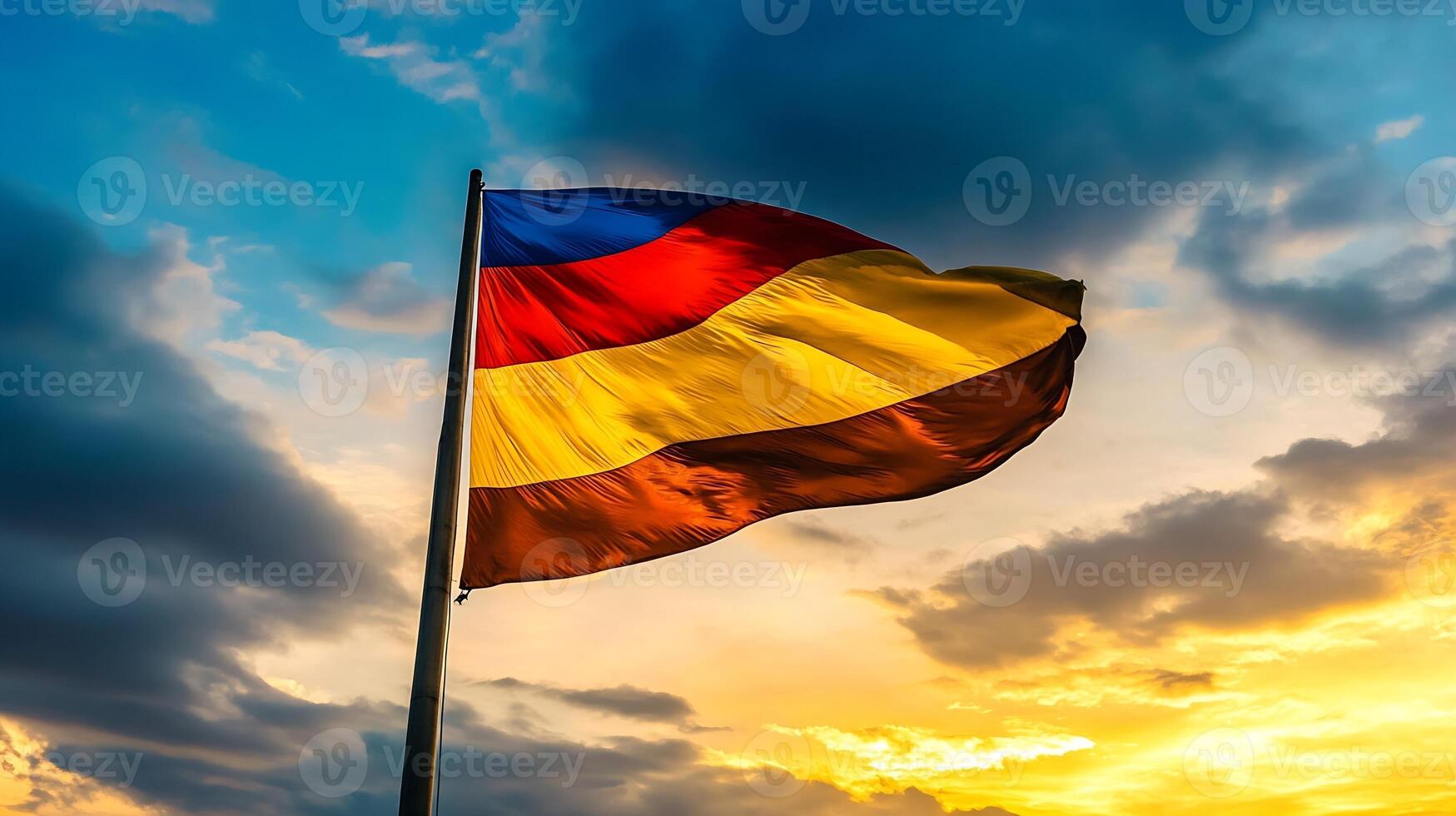Colorful German Flag Fluttering Against Vibrant Evening Sky photo