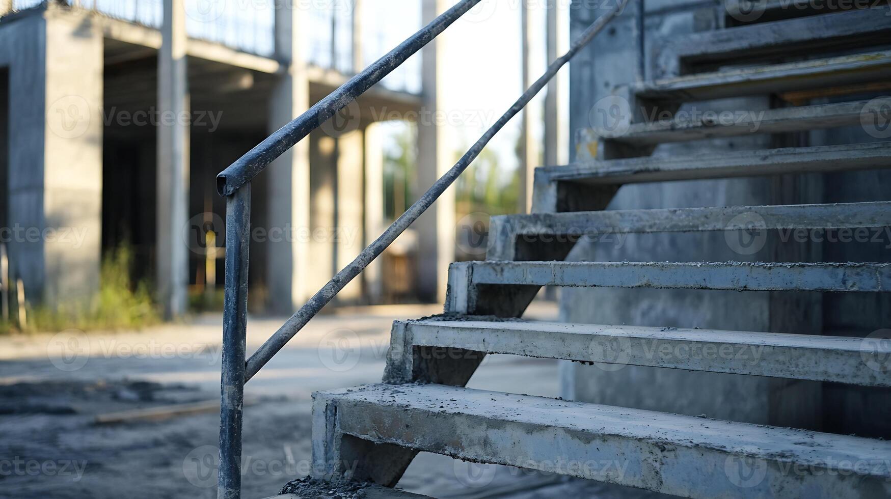 Closeup view of concrete staircase on an outdoor building project photo