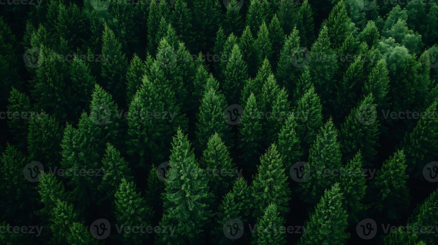 Lush Green Pine Forest Aerial View with Dense Vegetation and Diverse Tree Canopy photo