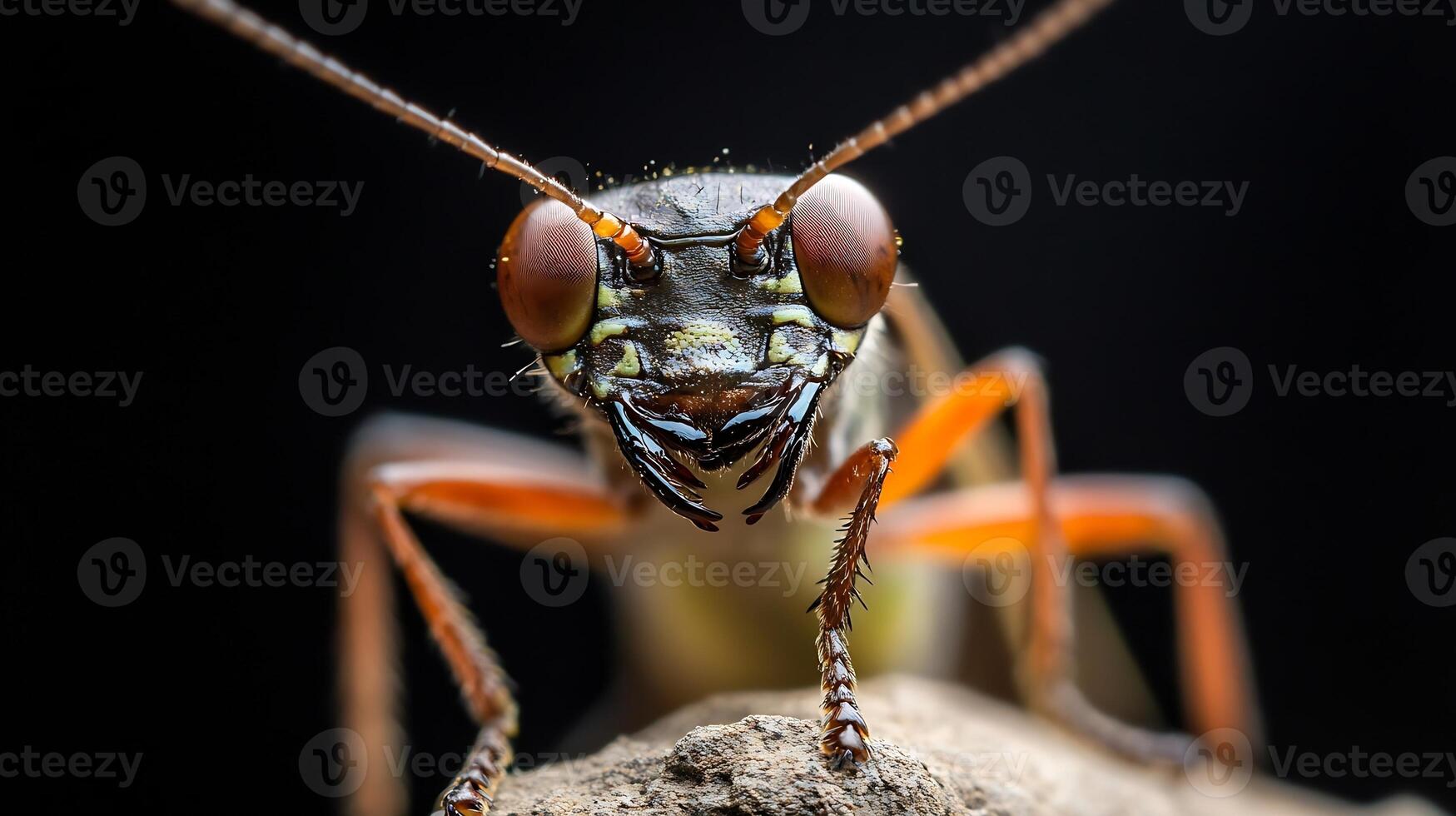 Macro Shot of an Insect with Intricate Features on a Natural Perch photo