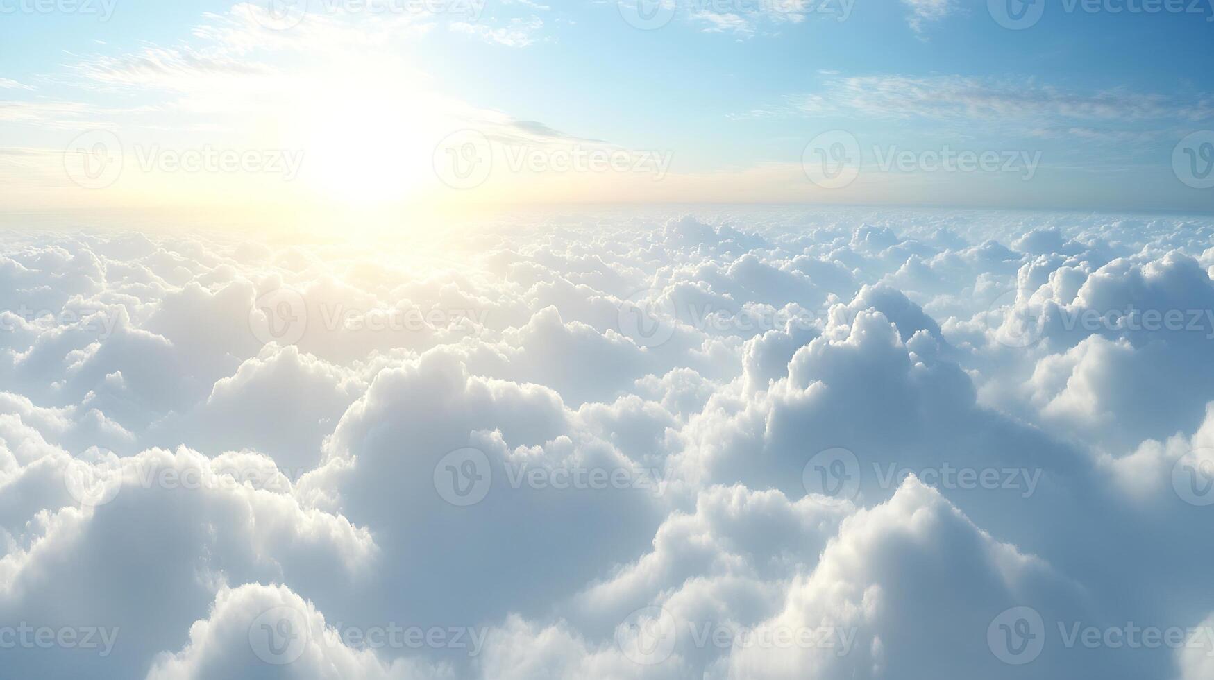 Sunlight breaking through a sea of clouds during golden hour photo