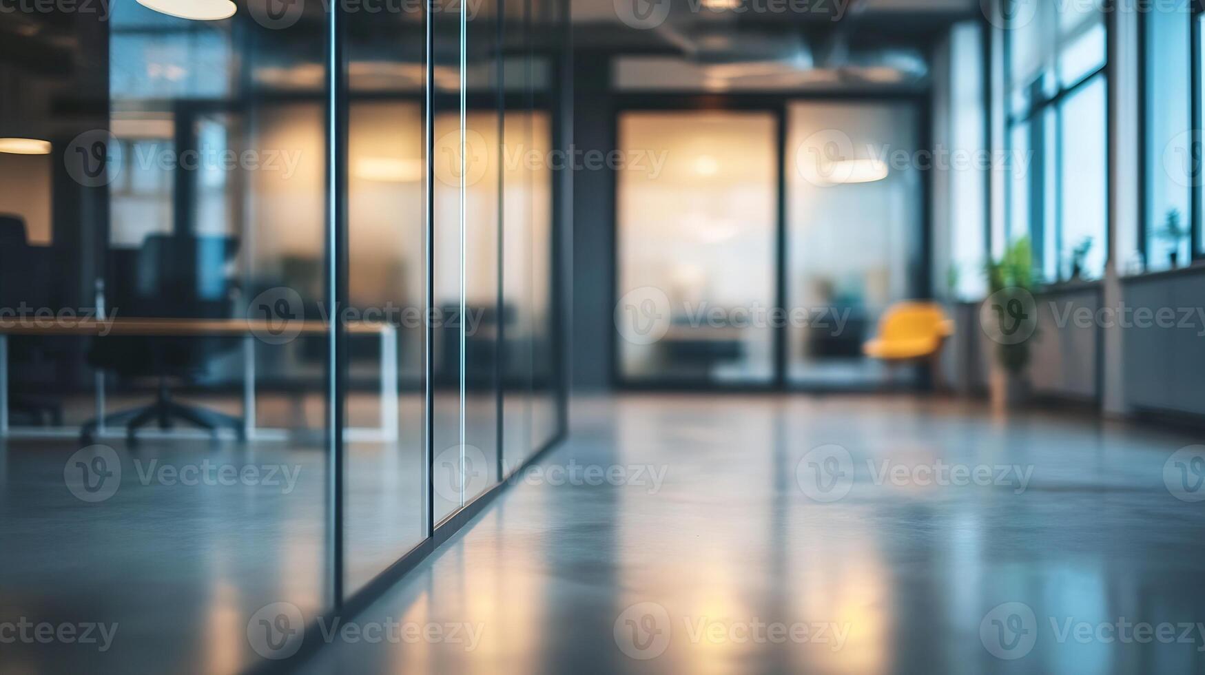 Modern Office Workspace with Open Concept and Glass Partitions Creating a Collaborative Environment photo