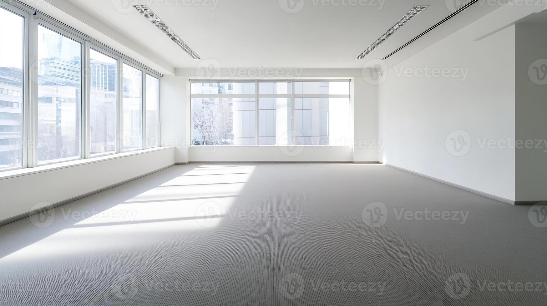 Sunlit Modern Office Space with Large Windows and Clean Design Ready for Business Setup photo