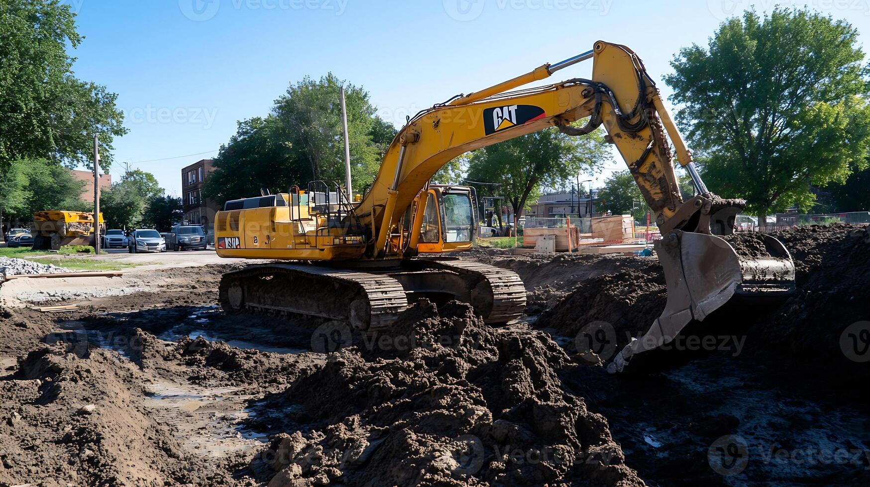 Excavator at Construction Site Preparing for New Infrastructure Development photo