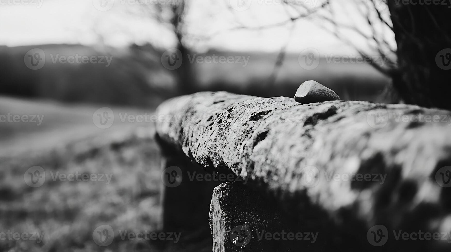 Rustic wooden log in monochrome set in a tranquil outdoor landscape with soft texture photo