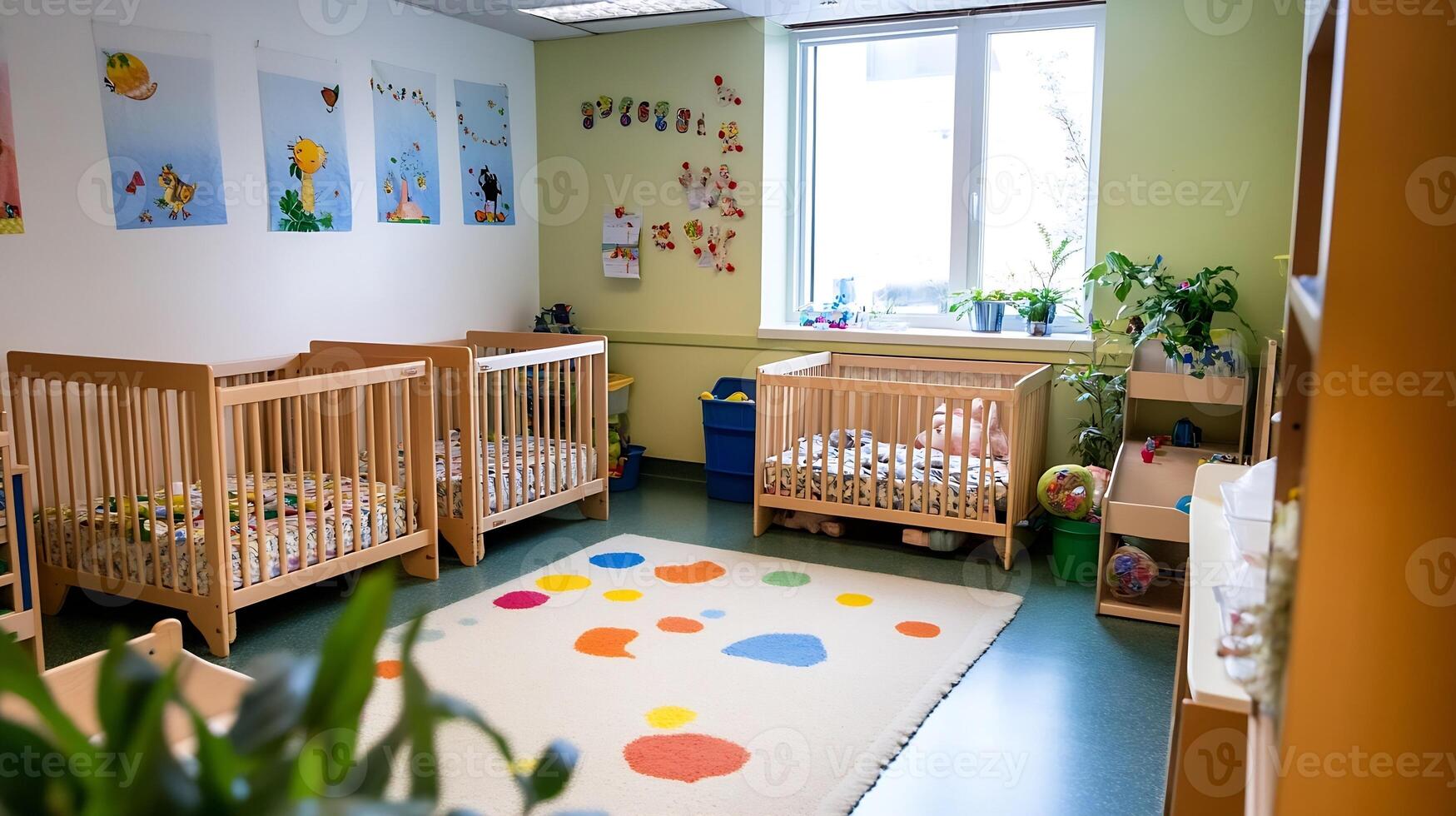Cozy Nursery Room with Cribs Playful Decor and Soft Ambient Light photo