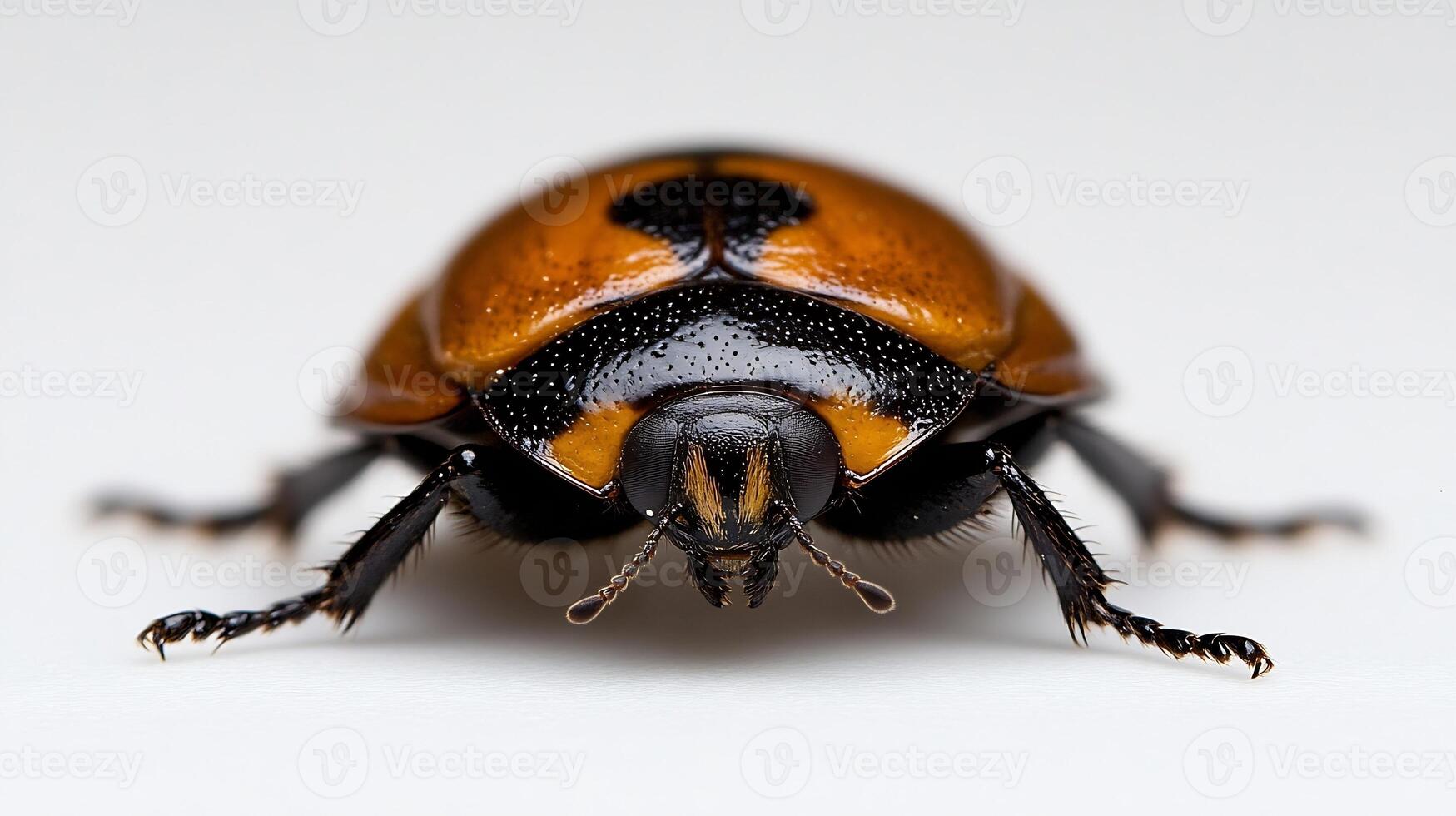 Macro Shot of Shiny Brown Beetle with Detailed Textures on Plain Background photo