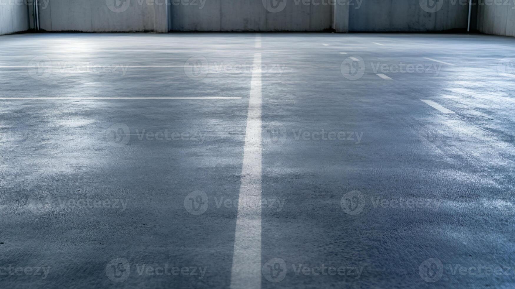 Minimalistic concrete parking lot with clear empty painted lines for vehicles photo