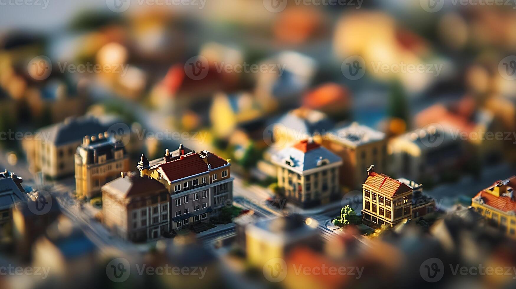 Miniature town model with various houses and streets depicting a quaint and charming community photo