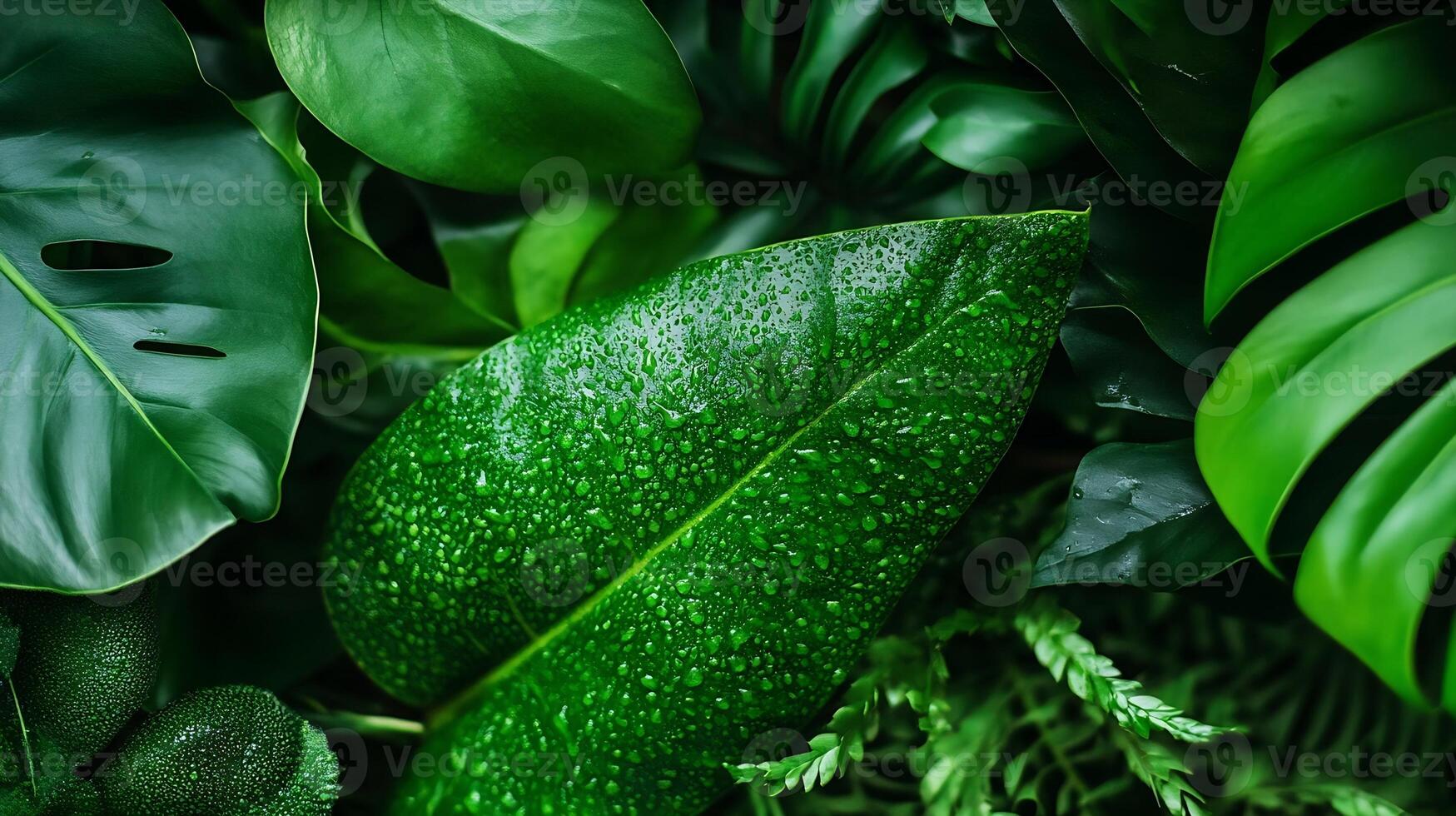 Vibrant Green Leaves with Patterned Texture and Glossy Surface photo
