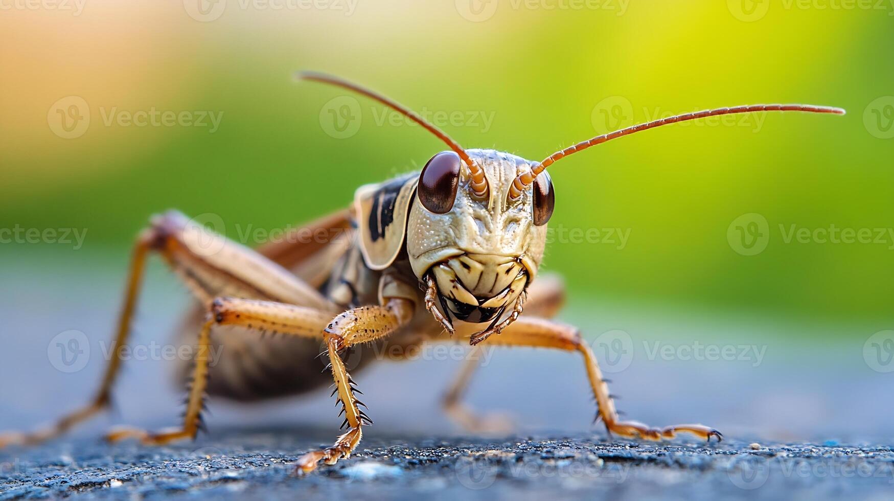Macro Close-Up of a Vibrant Grasshopper on a Natural Background photo