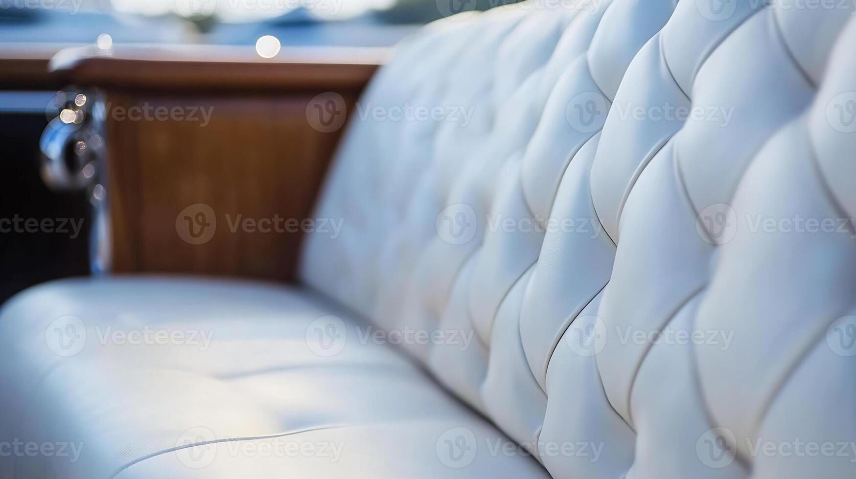 Luxury White Leather Car Interior Closeup with Elegant Detailing for Exclusive Vehicle Comfort photo