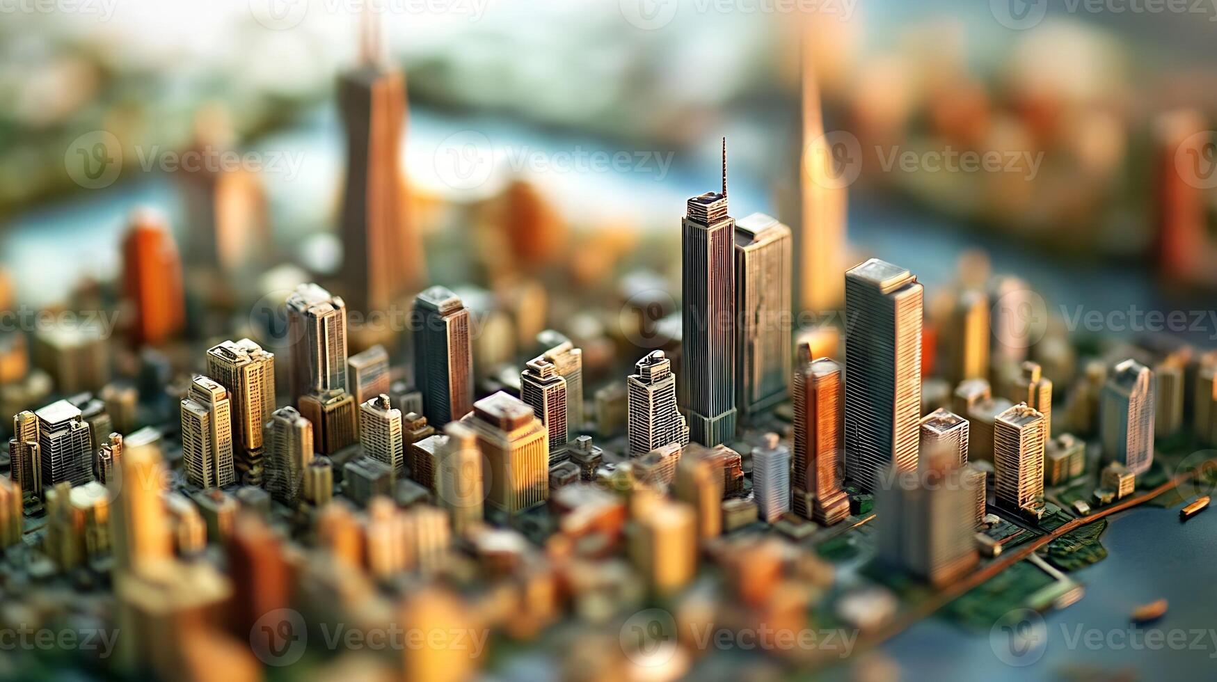 Detailed Miniature Architecture of a Bustling City with High-rise Buildings and Captivating Skyline photo