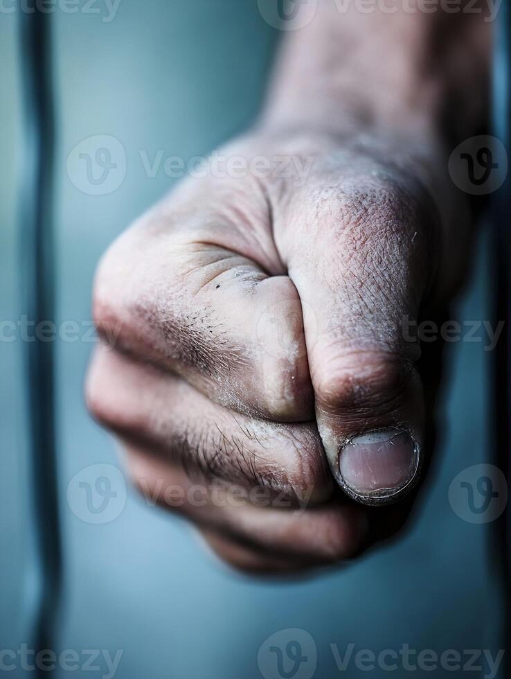 Gritty close-up of clenched fist representing strength and determination photo