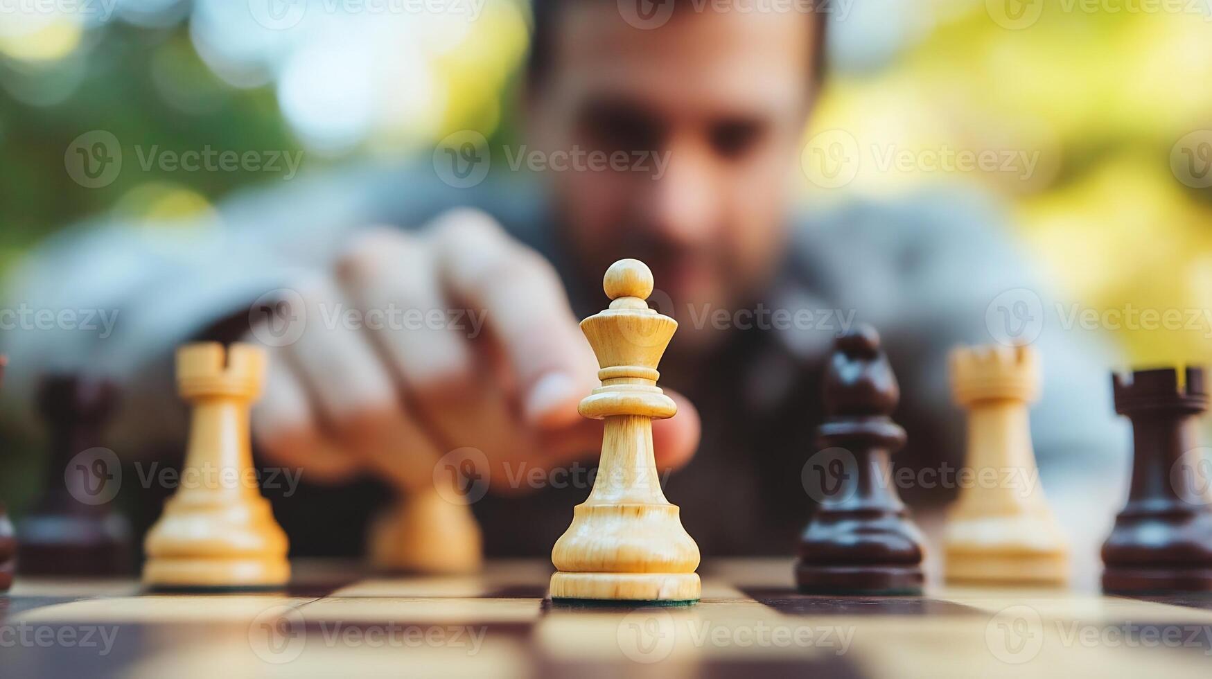 Strategic Chess Player Making a Critical Move on the Chessboard photo