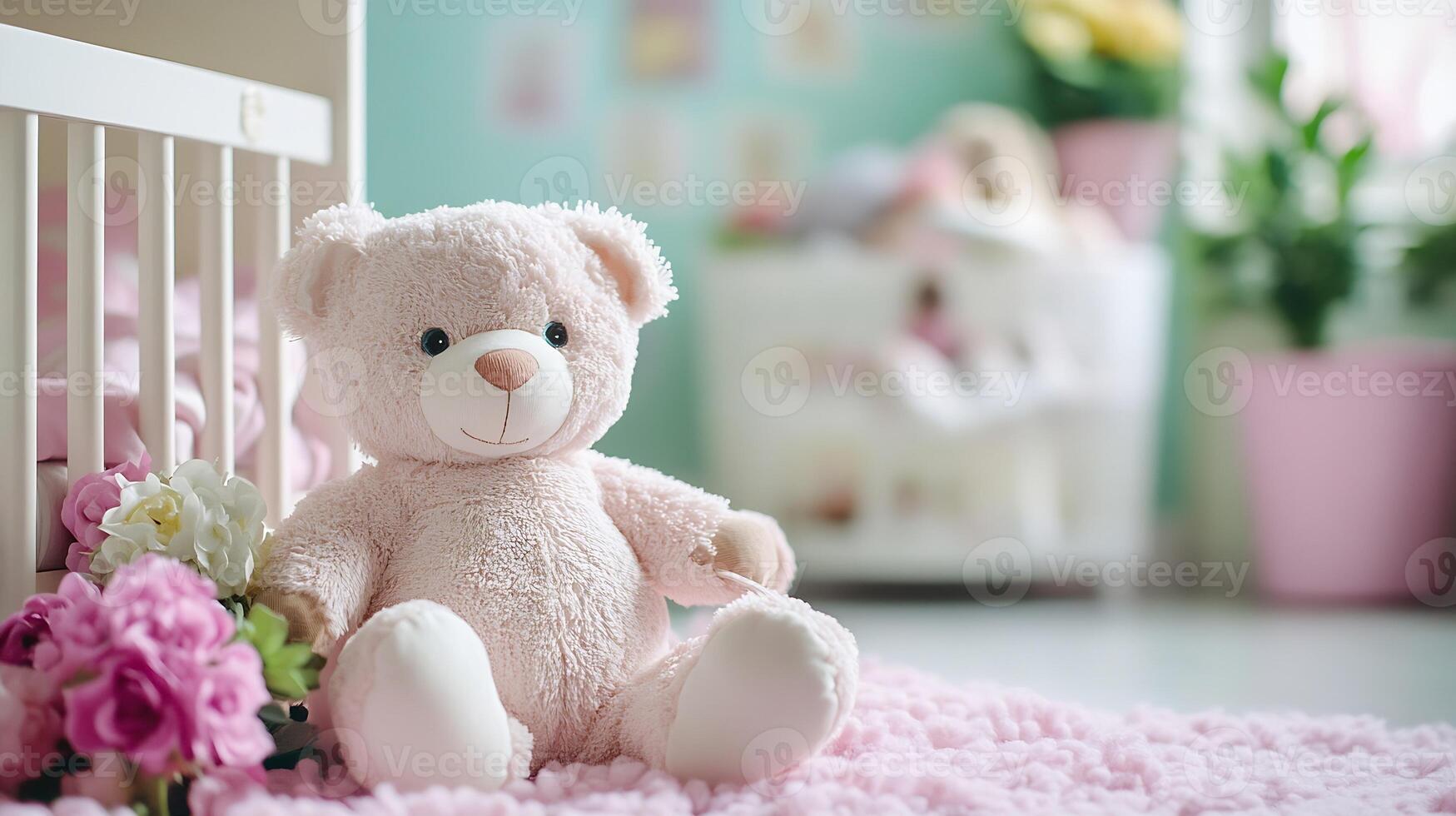 Adorable Plush Teddy Bear with Pink Decor for a Lovely Touch in a Baby Room photo
