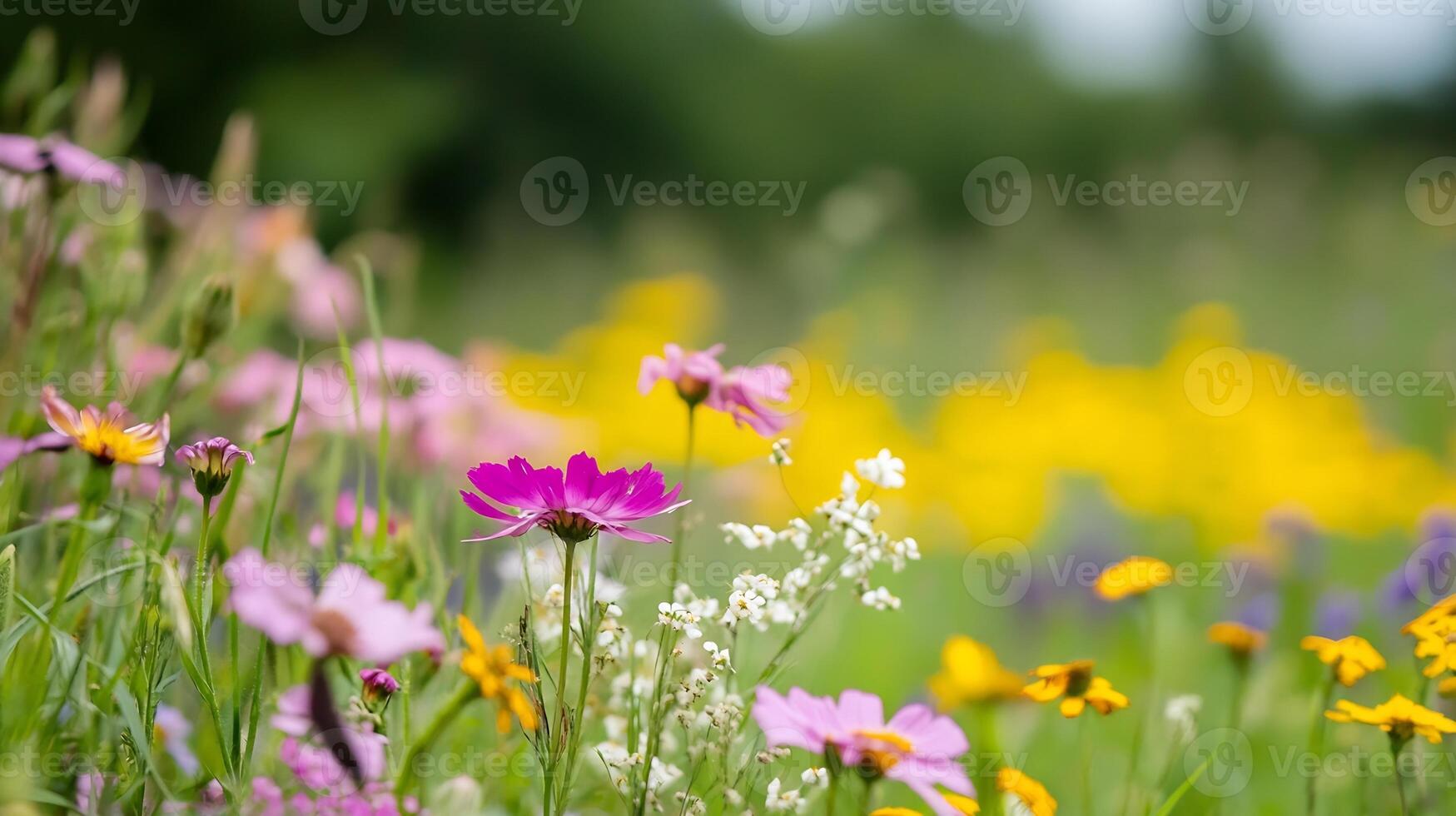 Colorful Wildflower Meadow Blossoming in the Sunshine of a Tranquil Garden photo