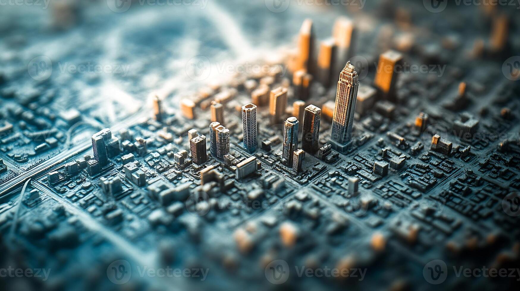 Intricate Miniature City Model with Realistic Buildings and Streets in a Detailed Top-Down View Setting photo