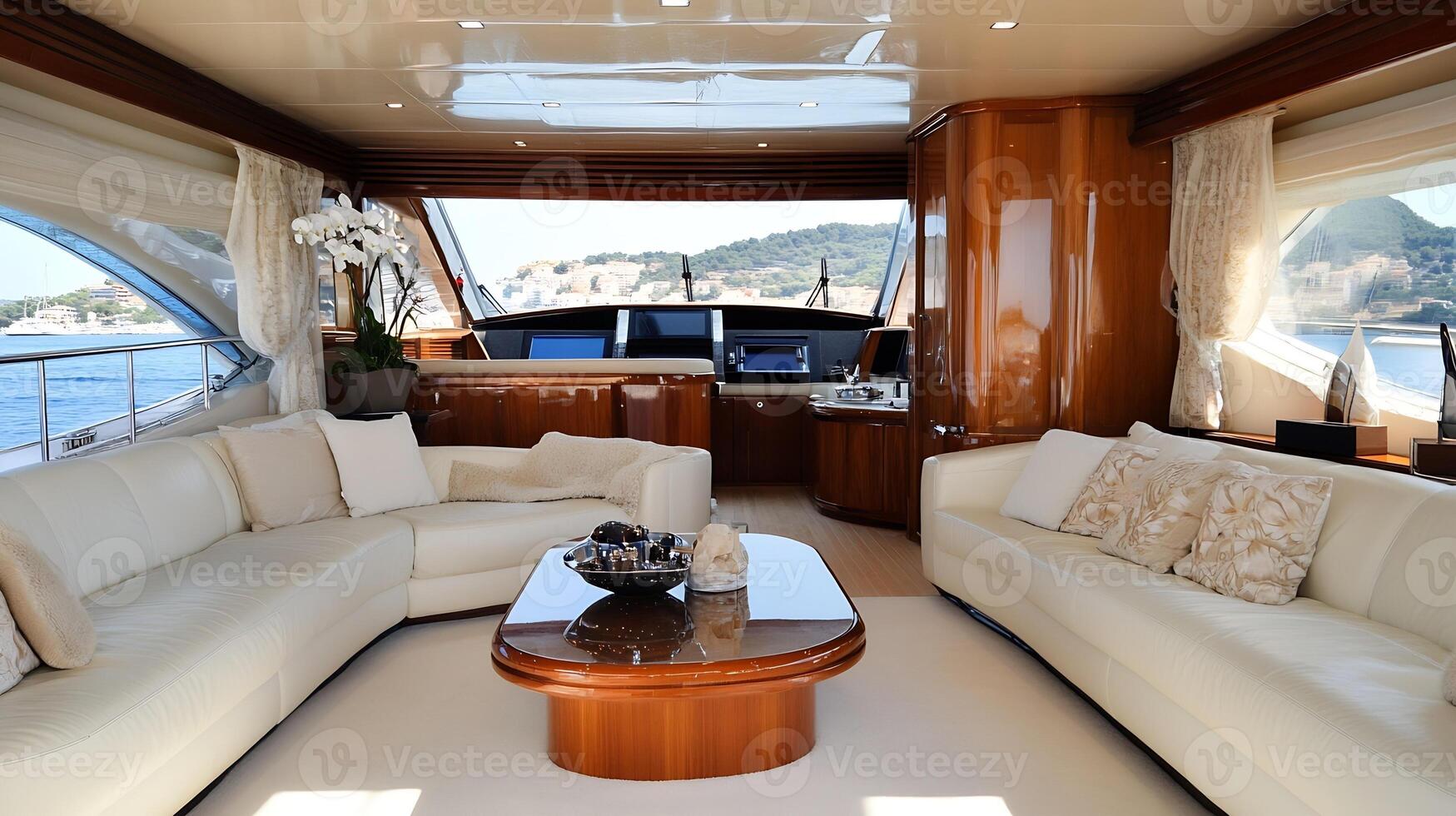 Opulent Interior of Luxury Yacht with Panoramic Ocean View photo