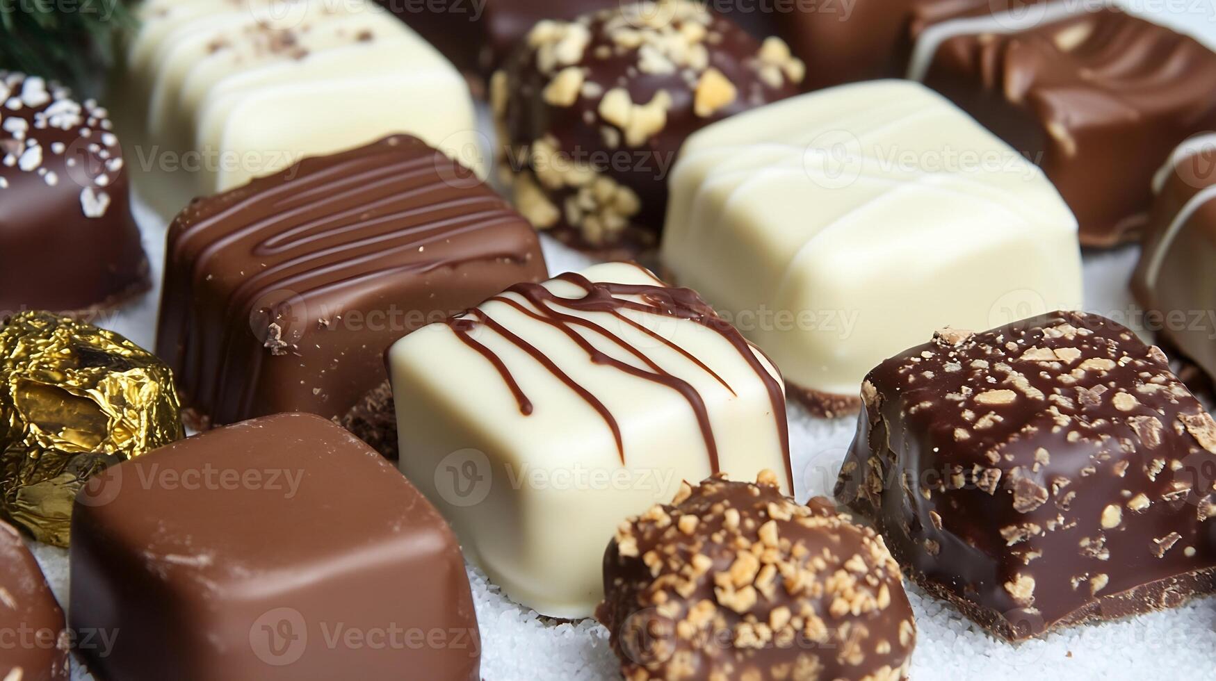 Selection of Decadent Milk and White Chocolates with Nutty and Decorated Garnish photo