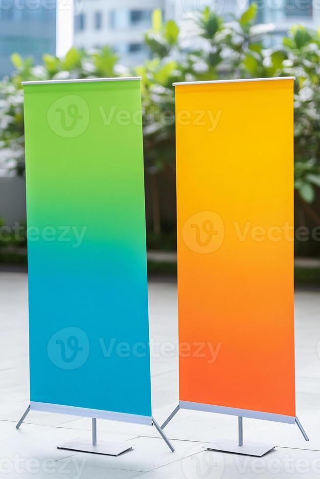 Two Standing Banner Displays with Gradient Colors photo
