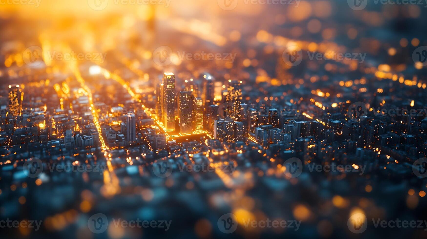 Captivating Aerial View of Illuminated Cityscape at Night with Sparkling Lights and Glowing Skylines photo