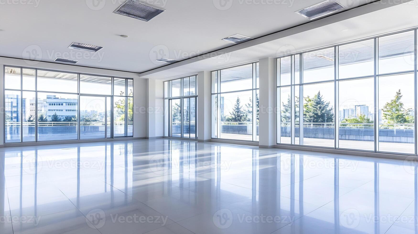 Expansive Light-Filled Room with Large Windows Overlooking Urban View photo