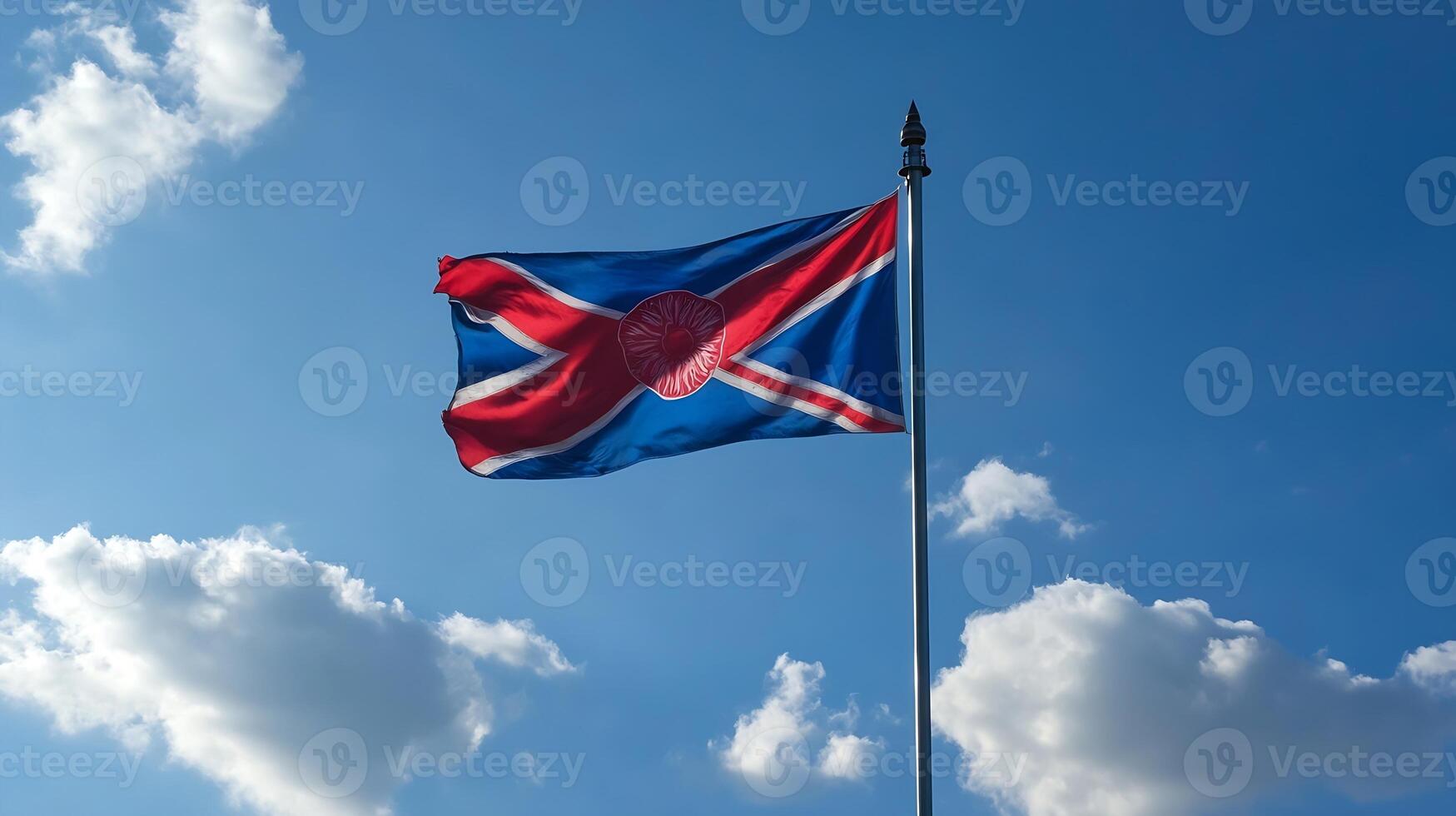 Bright flag flying high against a clear blue sky emphasizing cultural diversity and uniqueness photo