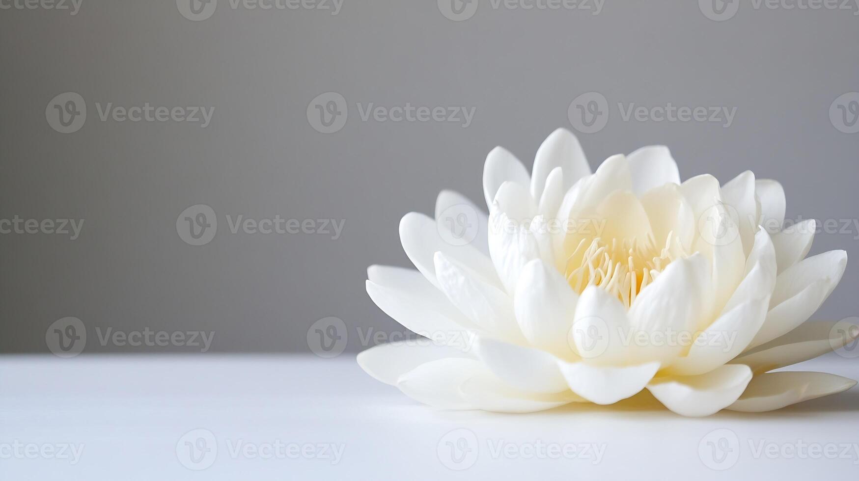 Serene White Water Lily in Full Bloom Reflecting on Calm Surface photo