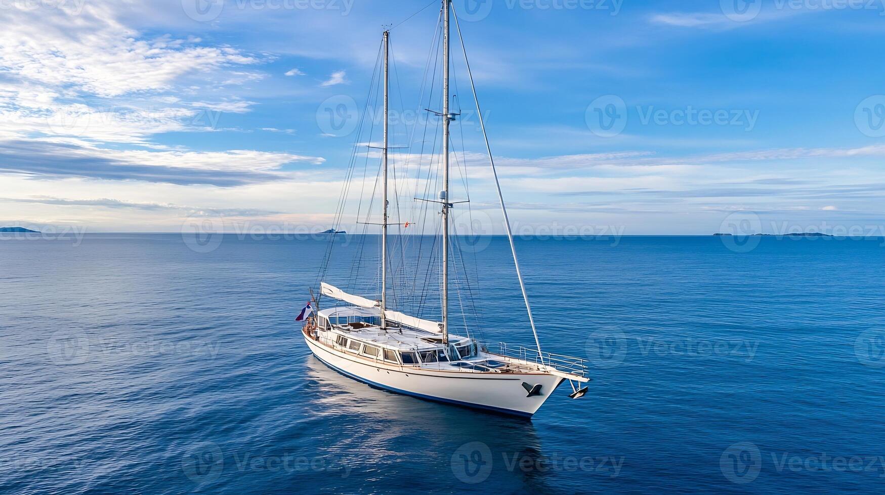 Elegant Sailing Yacht on Vast Ocean with Clear Blue Sky and Calm Waters photo