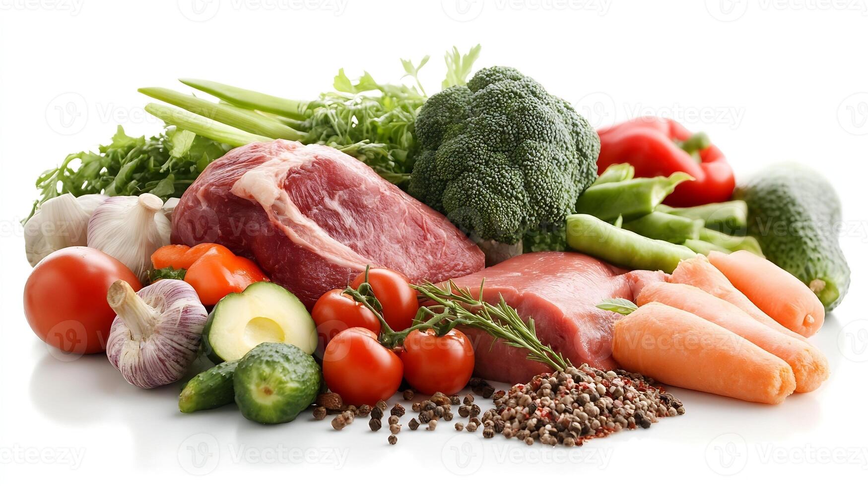 Assortment of Fresh Vegetables and Raw Meats for a Healthy and Nutritious Diet photo